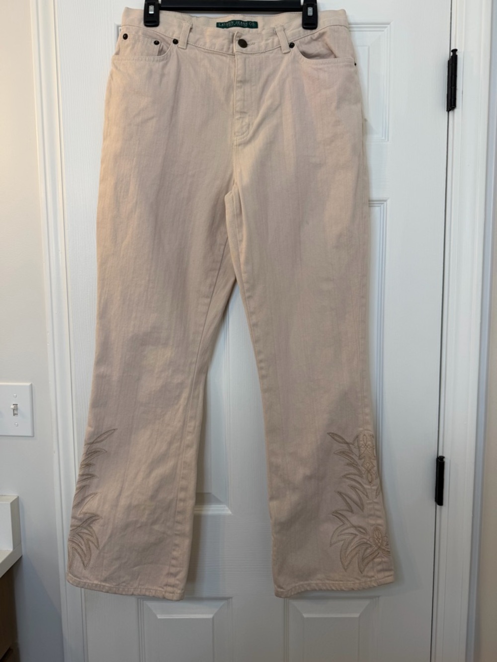 Lauren Ralph Lauren Beige Embroidered Hem Women’s Jeans